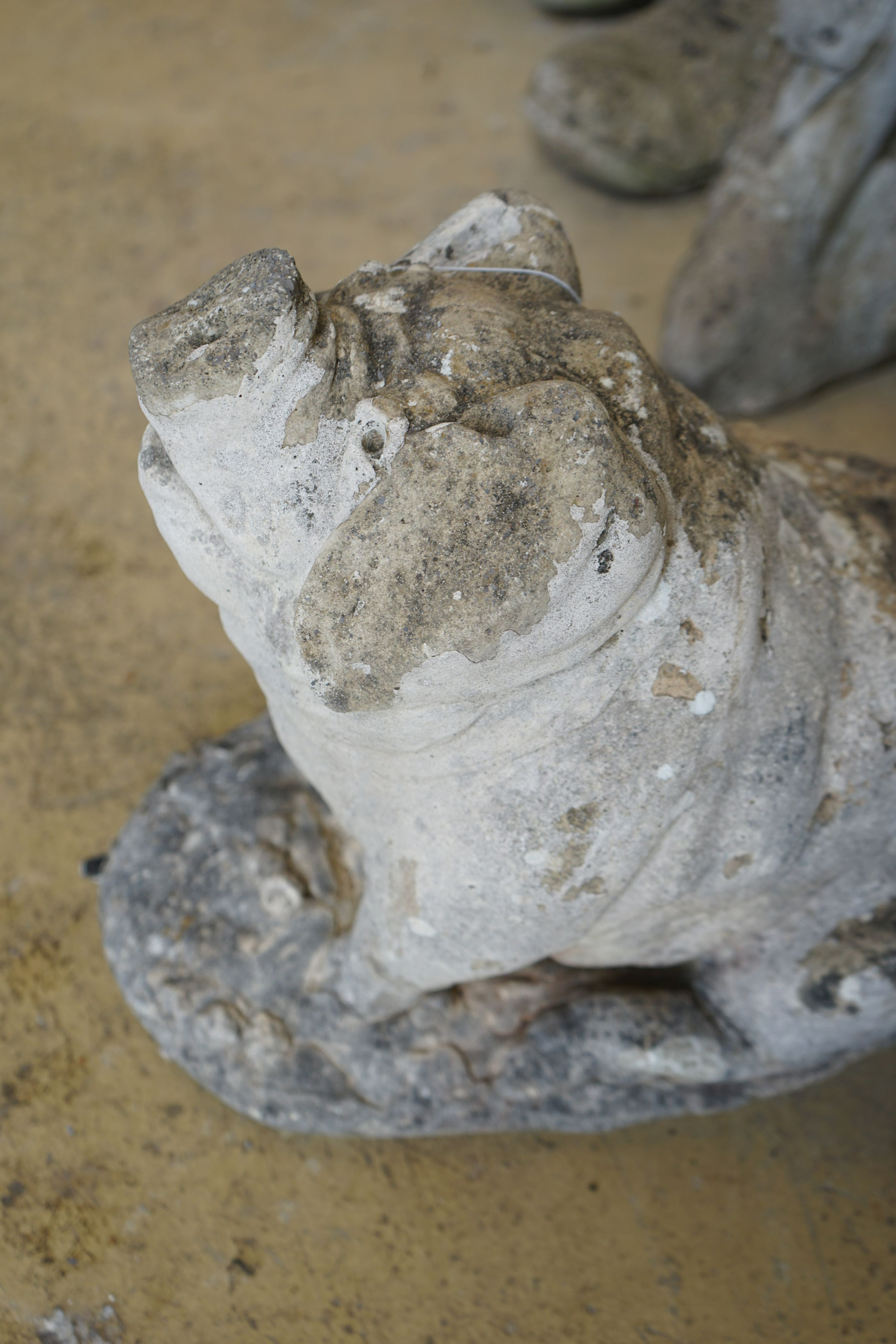 A reconstituted stone seated pig garden ornament, height 38cm